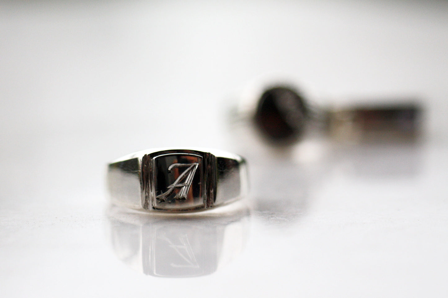 Engraved Square signet monogram ring