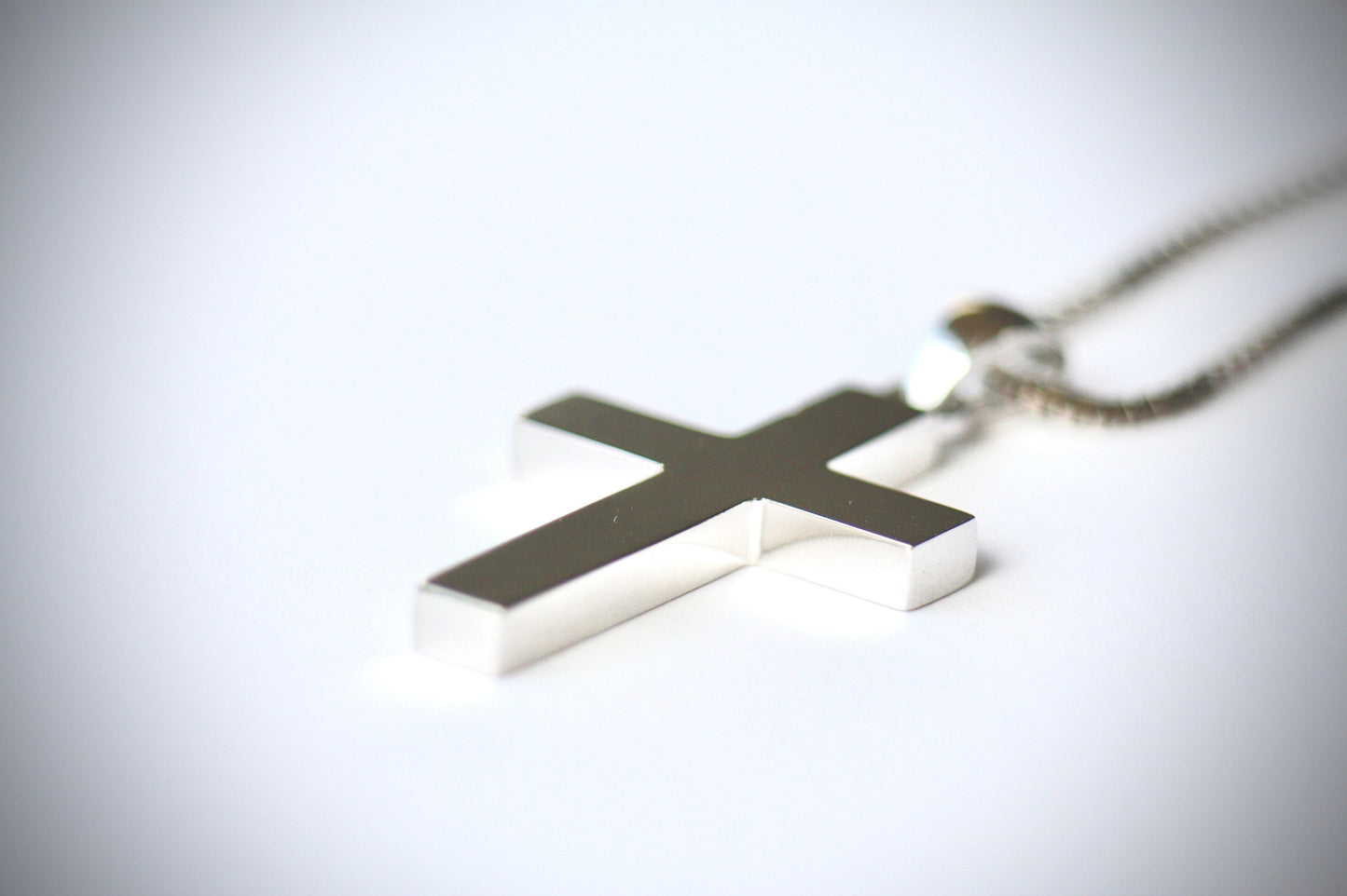White Gold Cross for men in plain and simple lines, Christening boy cross