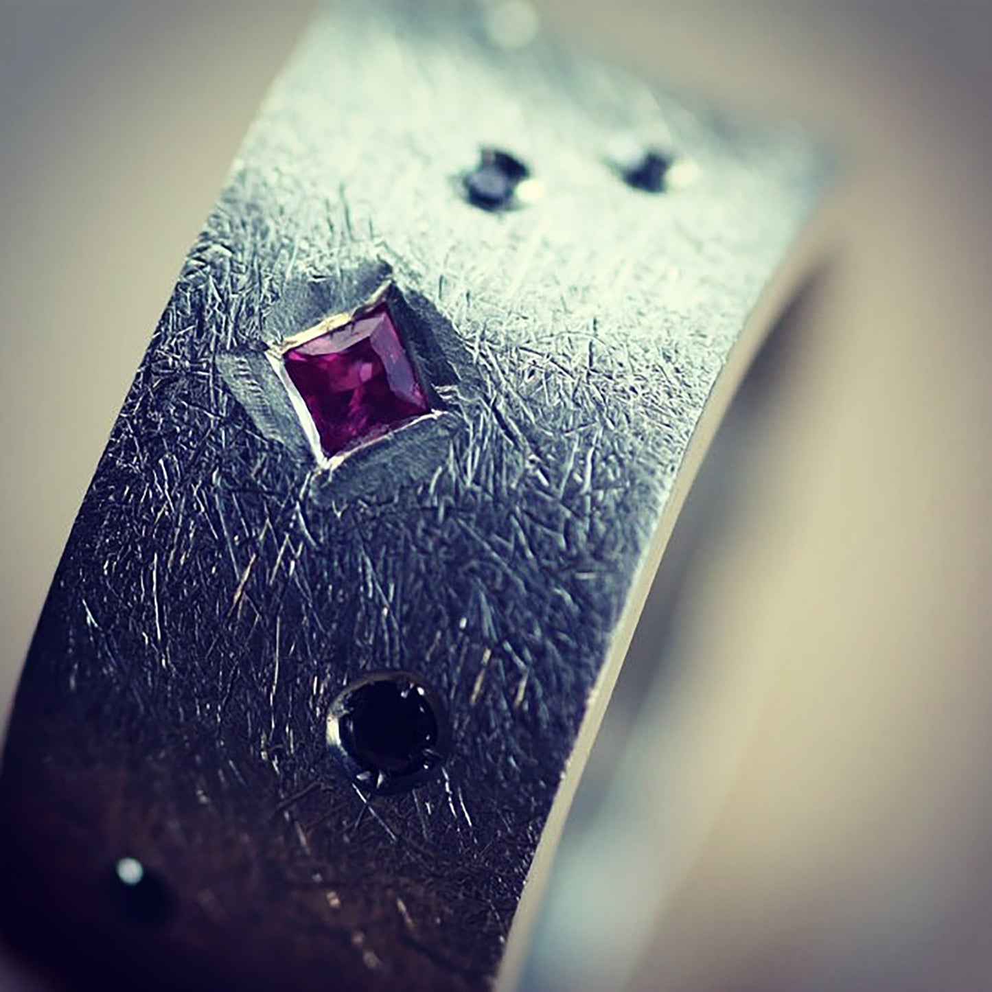 Multi-stone Rings Black Diamonds and Rubies wide band