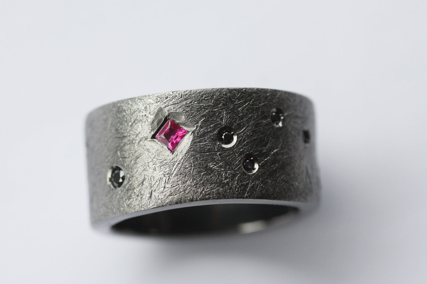 Tsavorite and Emeralds brushed finish ring / Diamonds Sapphires Multi stone Rings