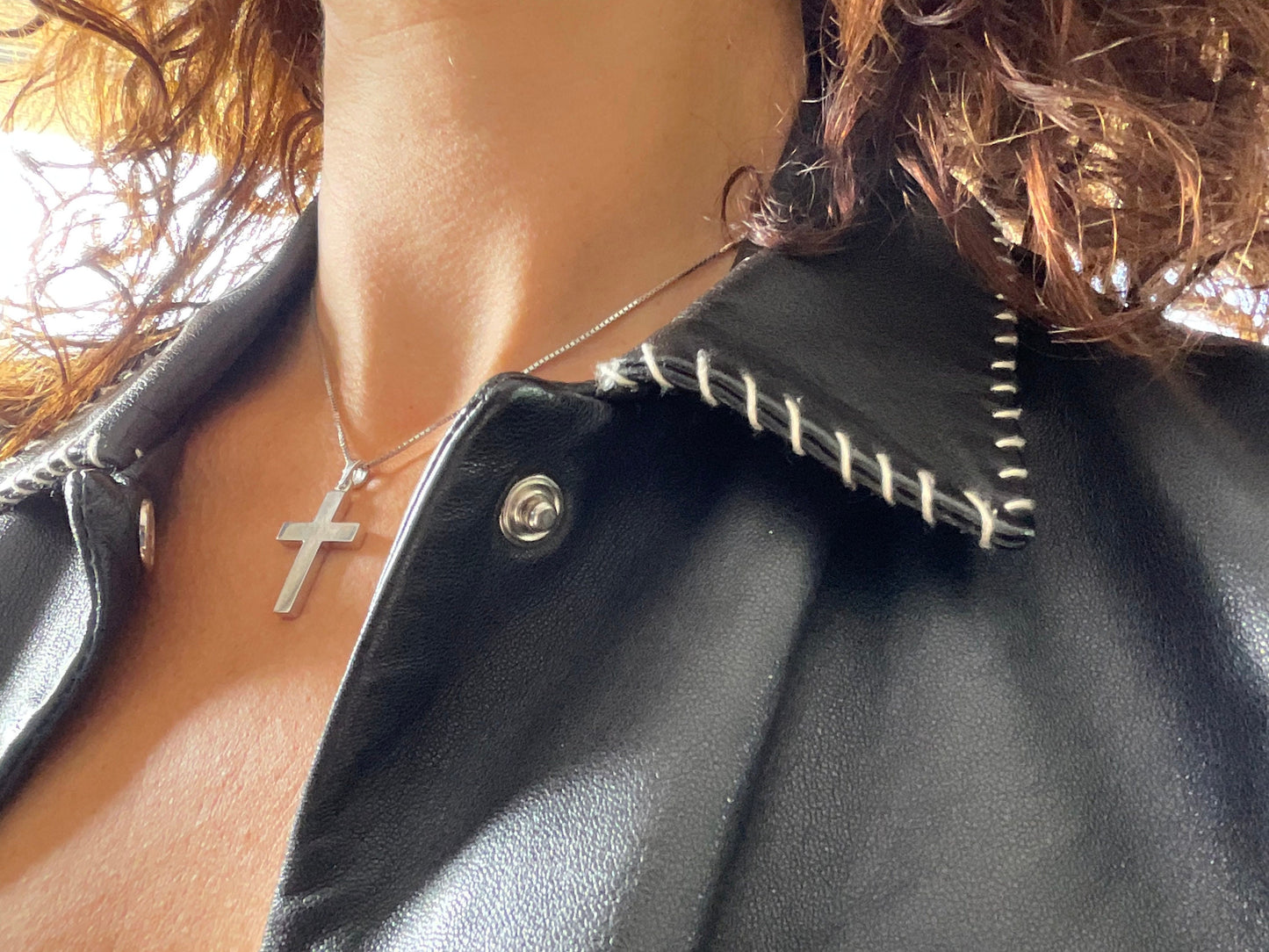 White Gold Cross for men in plain and simple lines, Christening boy cross
