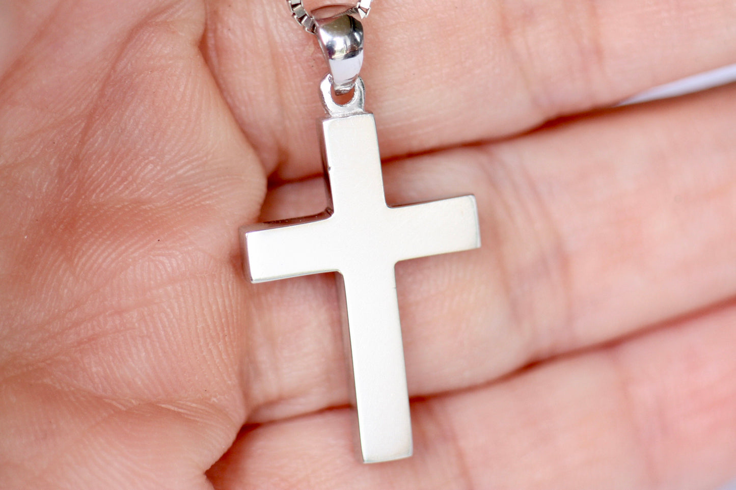 White Gold Cross for men in plain and simple lines, Christening boy cross