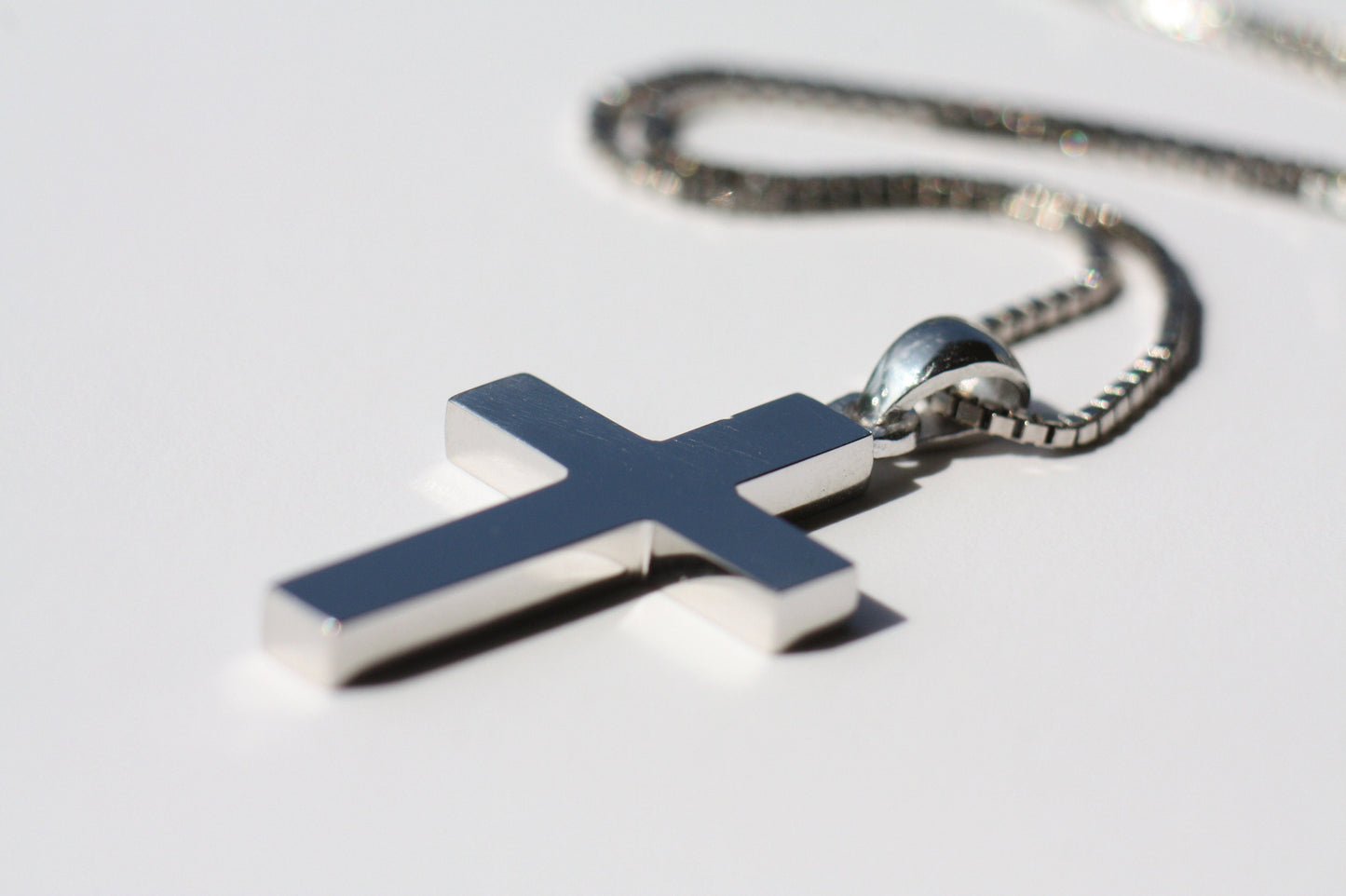White Gold Cross for men in plain and simple lines, Christening boy cross