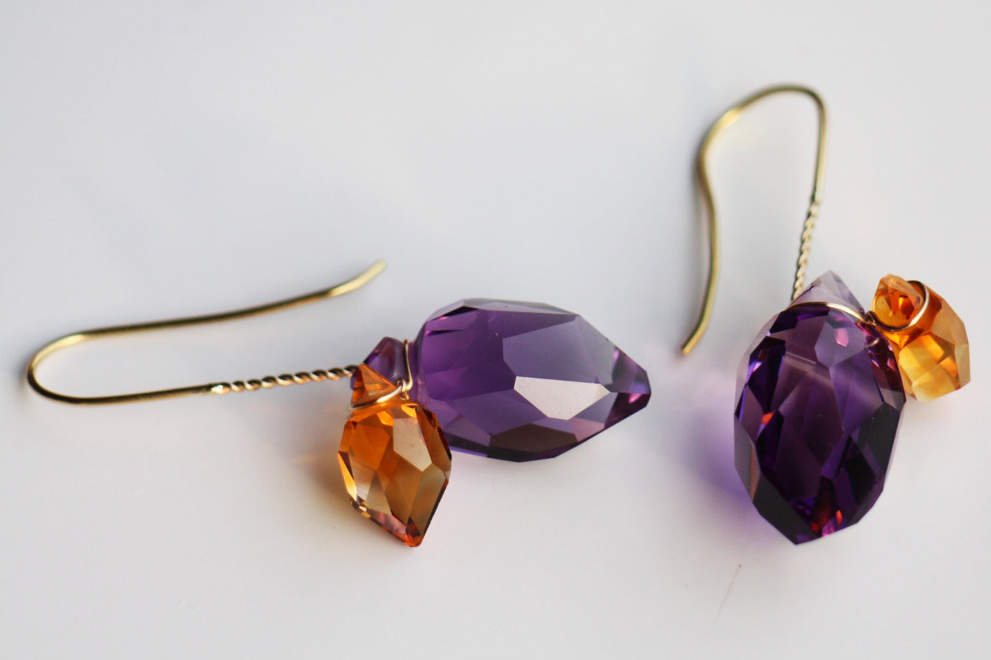 Amethyst and Citrine Gold Wire earrings