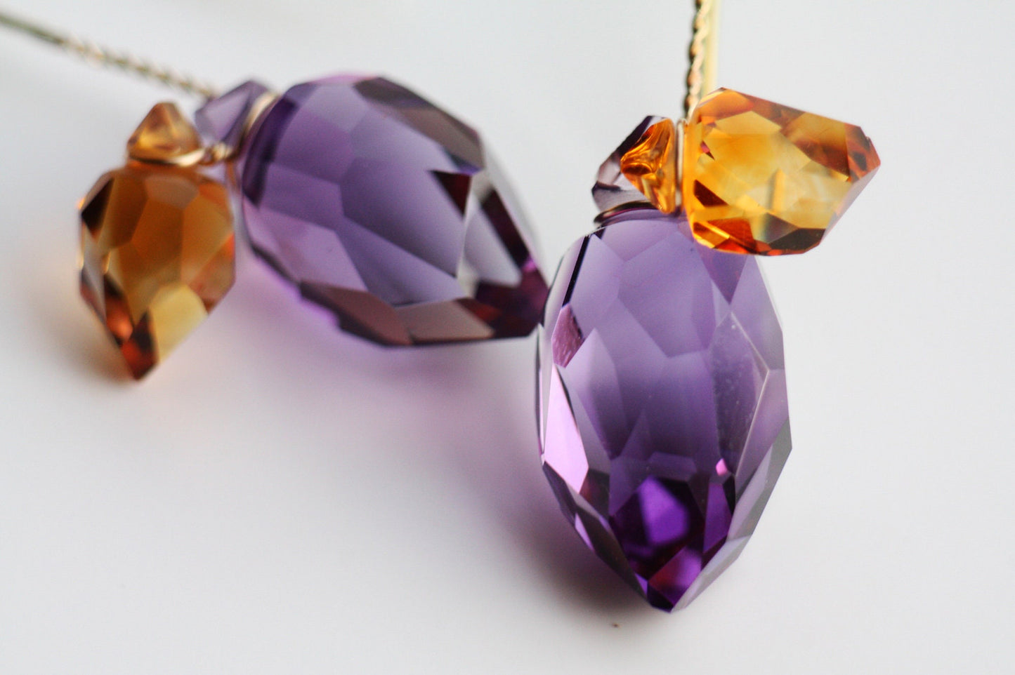 Amethyst and Citrine Gold Wire earrings