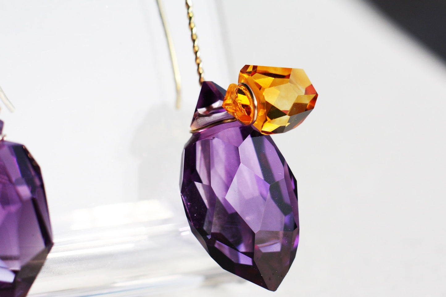 Amethyst and Citrine Gold Wire earrings