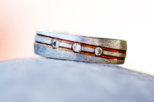 Textured Gold Wedding ring, Diamond Rose Gold ring