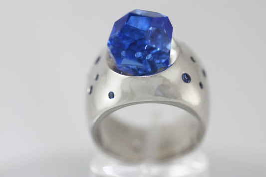 Blue Quartz silver ring with Sapphires