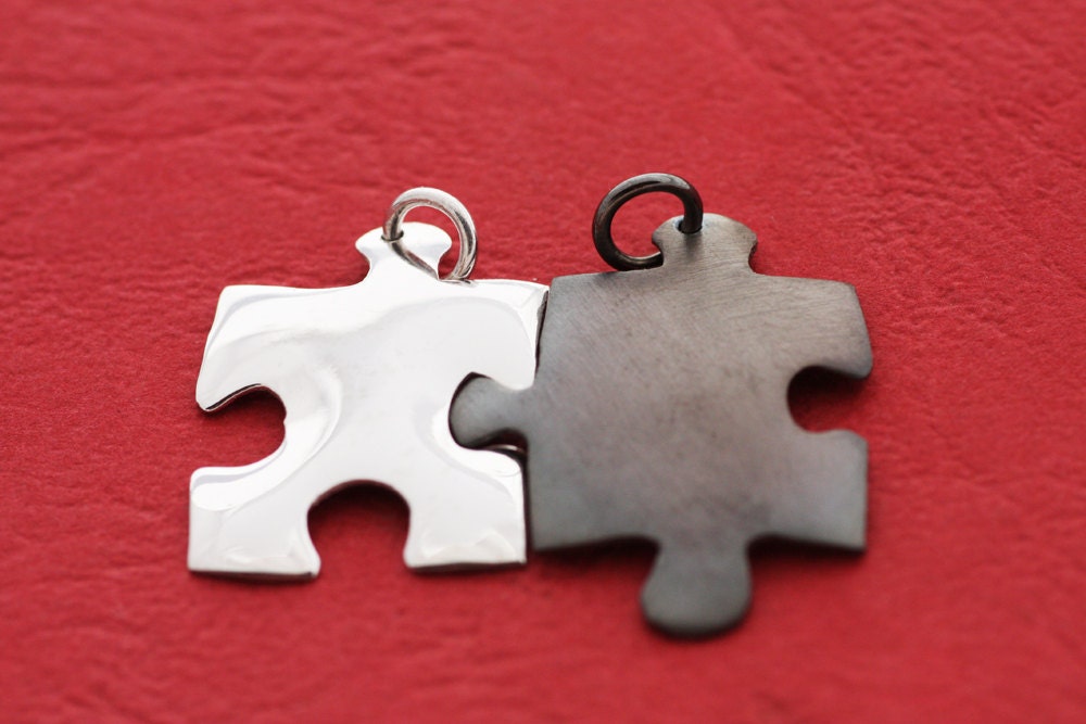 Silver puzzle pendant for Couples