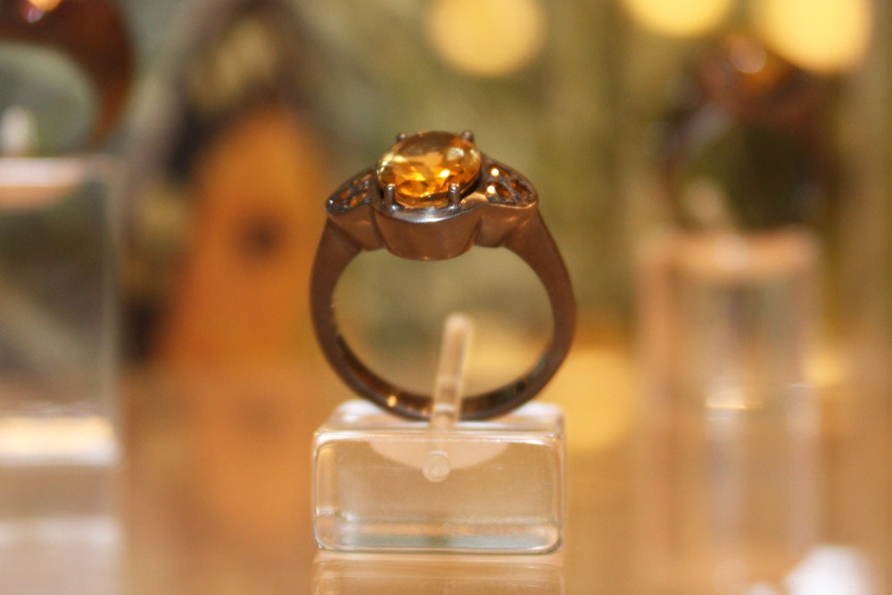 Citrine Cognac diamonds ring Handcrafted