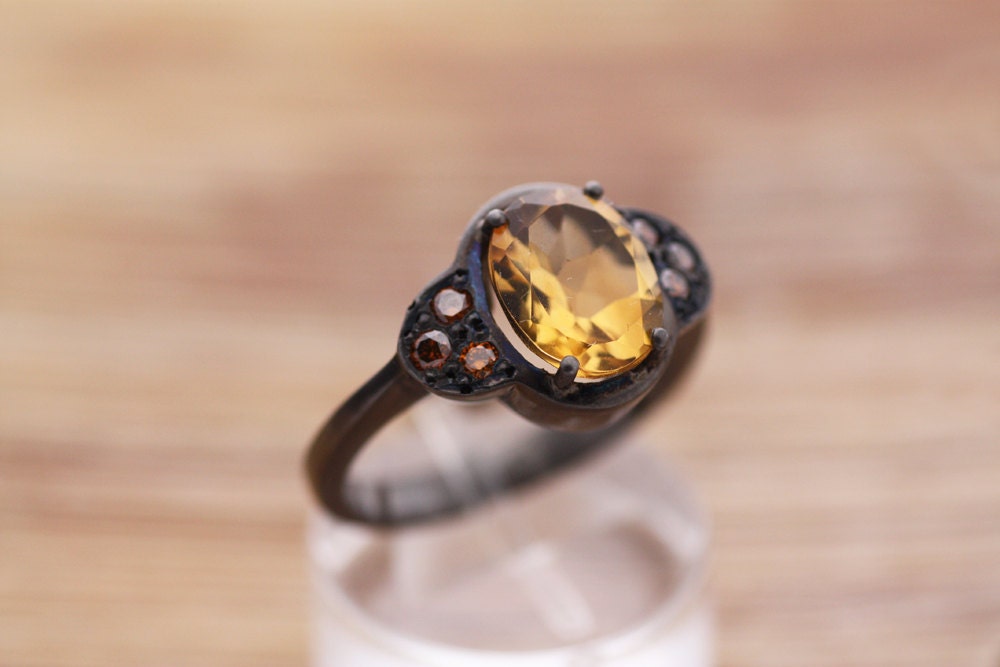 Citrine Cognac diamonds ring Handcrafted