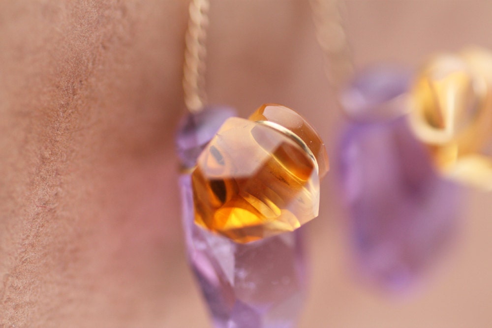 Amethyst and Citrine Gold Wire earrings