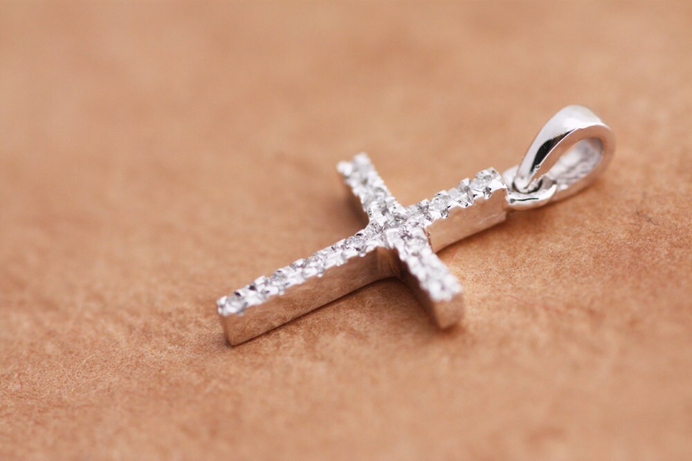 Diamonds Baptism Cross pendant in White Gold