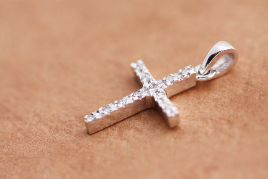 Diamonds Baptism Cross pendant in White Gold
