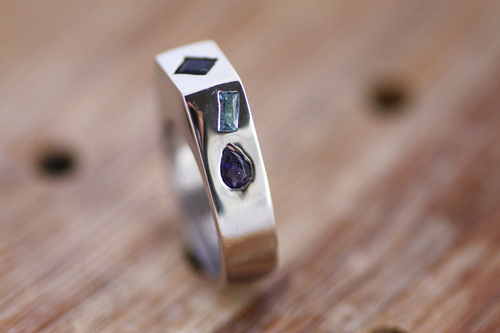 Lolites, Aquamarines Silver ring