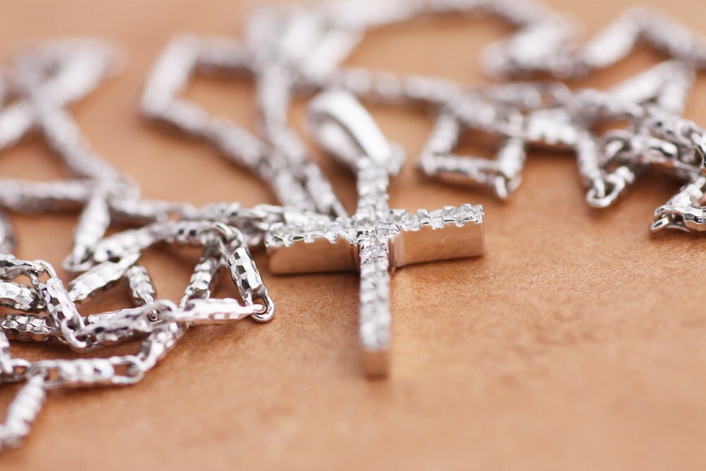 Diamonds Baptism Cross pendant in White Gold