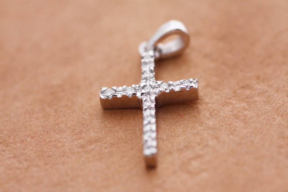Diamonds Baptism Cross pendant in White Gold