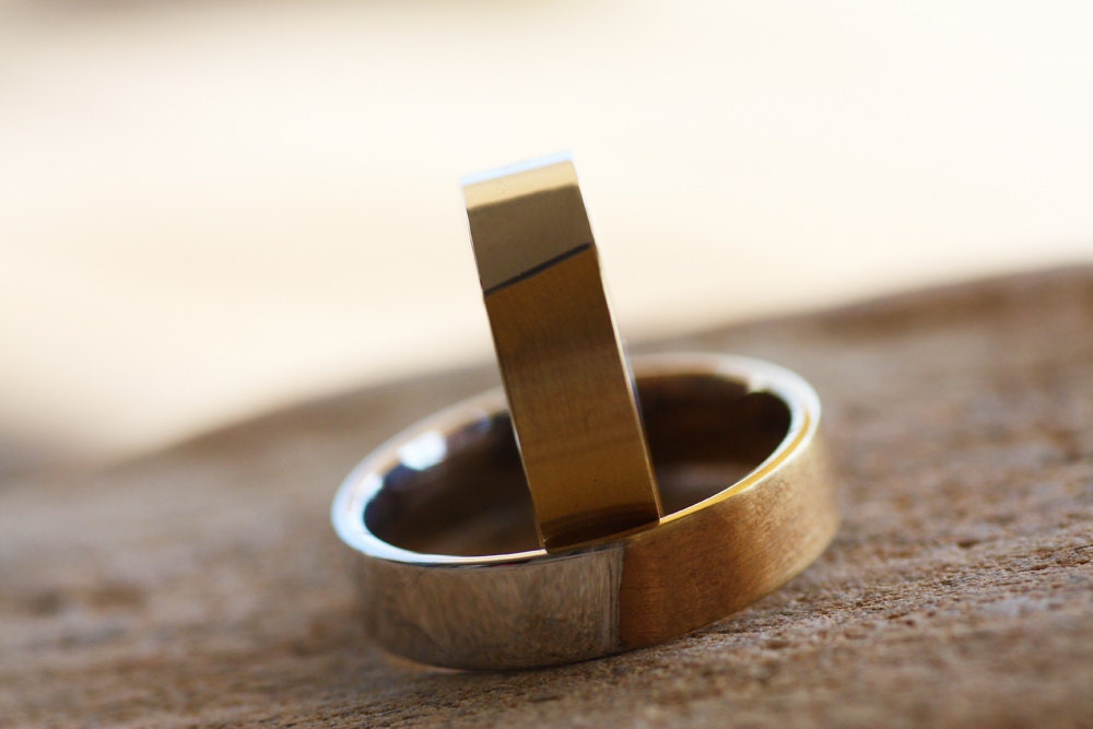 Mens Two tone Gold Wedding band