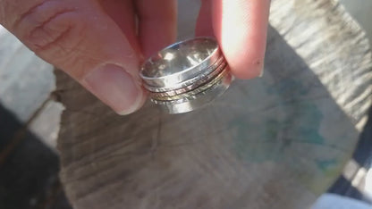 Dainty Silver Spinner Ring with Handwritten Engravings