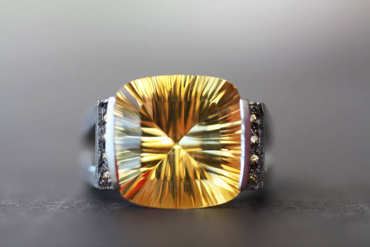 Mens engagement Citrine and Diamonds ring