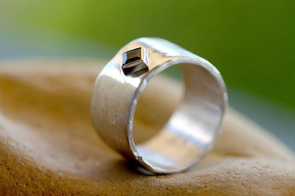 Square Iolite on Silver wide ring