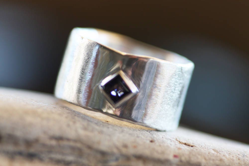 Square Iolite on Silver wide ring