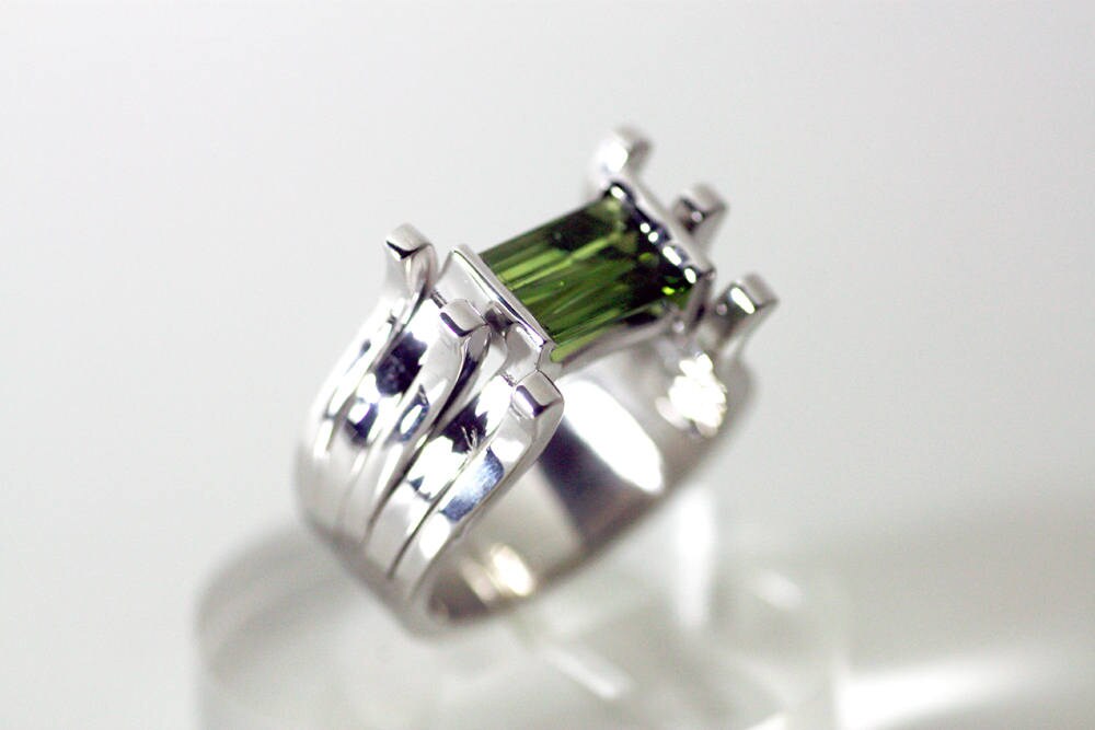 Handcrafted Green Tourmaline Geometric ring