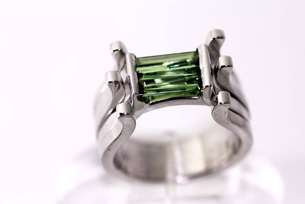 Handcrafted Green Tourmaline Geometric ring