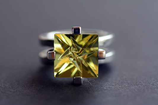 Lemon Quartz Handcrafted gemstone, Geometric ring