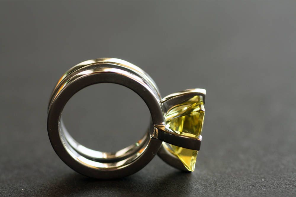 Lemon Quartz Handcrafted gemstone, Geometric ring