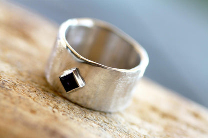 Square Iolite on Silver wide ring