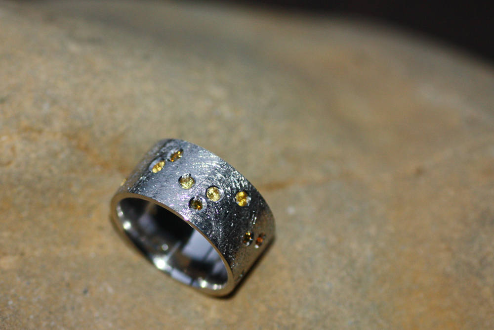 Yellow sapphires, Cognac diamond Engagement ring