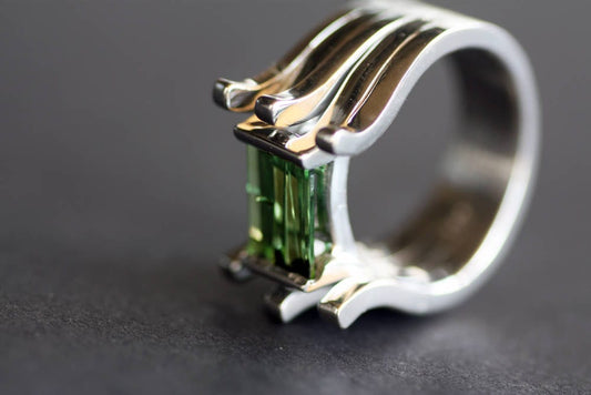 Handcrafted Green Tourmaline Geometric ring