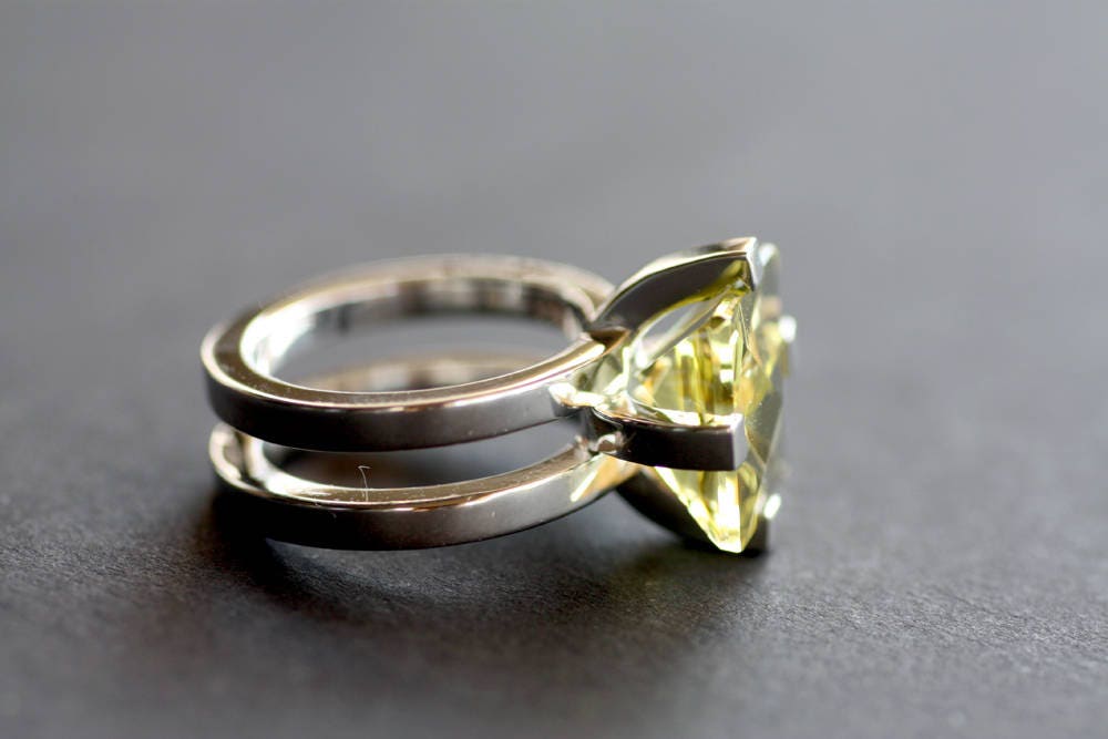 Lemon Quartz Handcrafted gemstone, Geometric ring