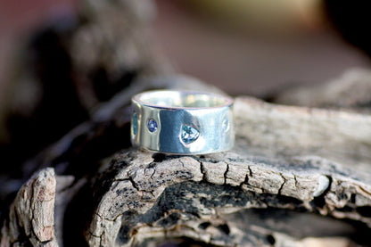 Aquamarine and Tanzanites wide band