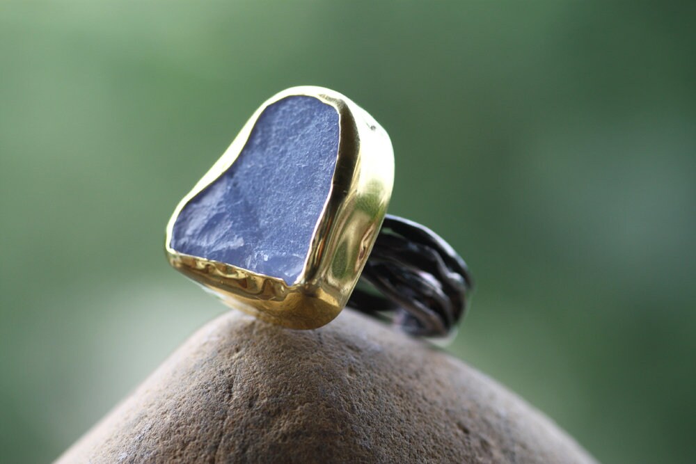 Handcrafted rough Chalcedony ring