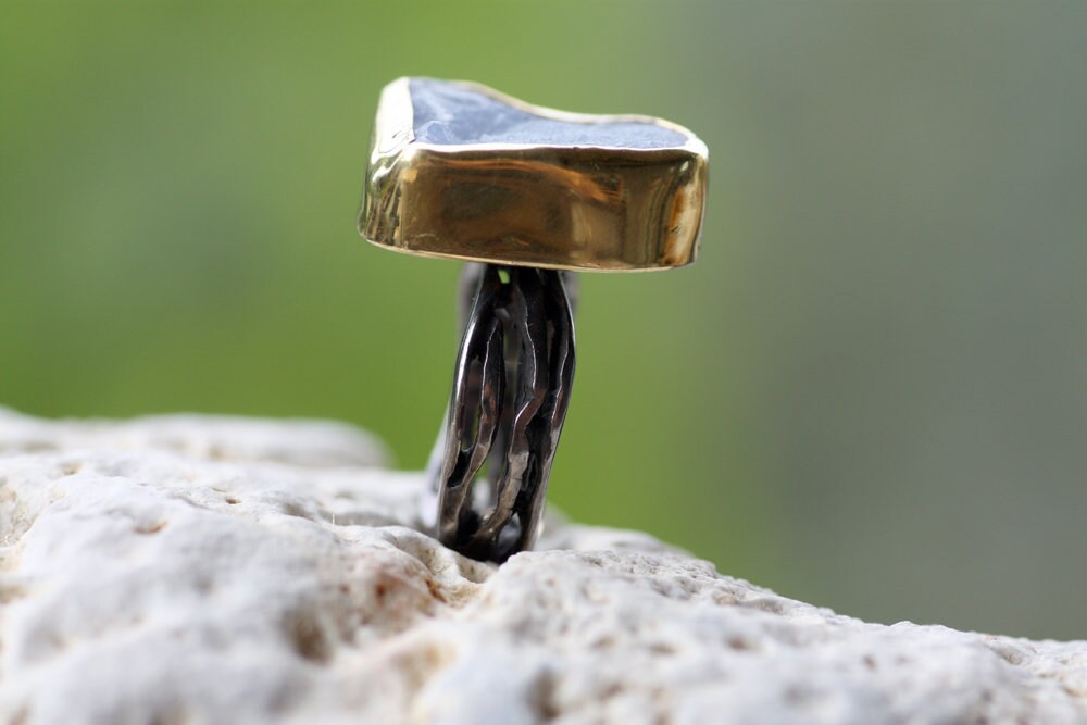 Handcrafted rough Chalcedony ring