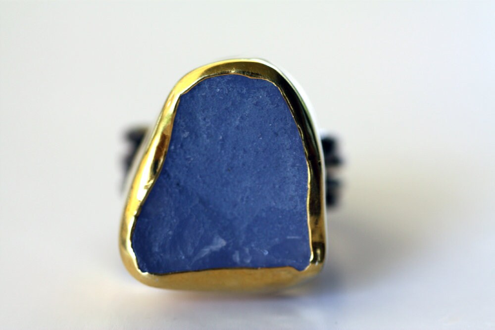 Handcrafted rough Chalcedony ring