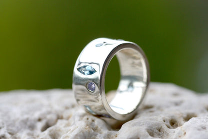 Aquamarine and Tanzanites wide band