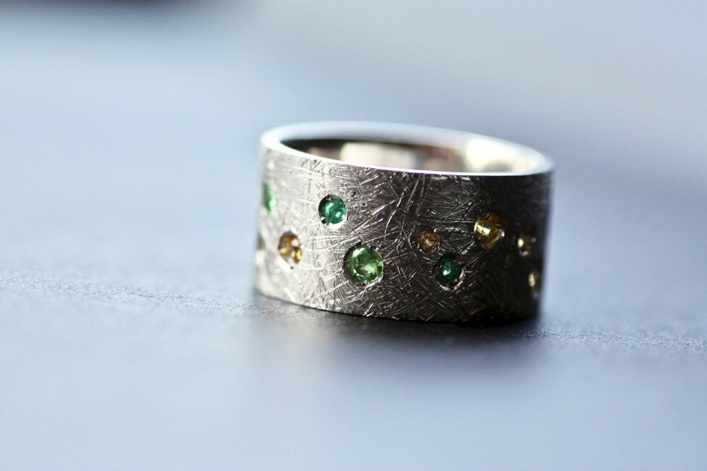 Sapphires, Cognac Diamonds, Tsavorites and Emeralds ring