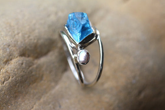 Blue Topaz Pearl handcrafted ring