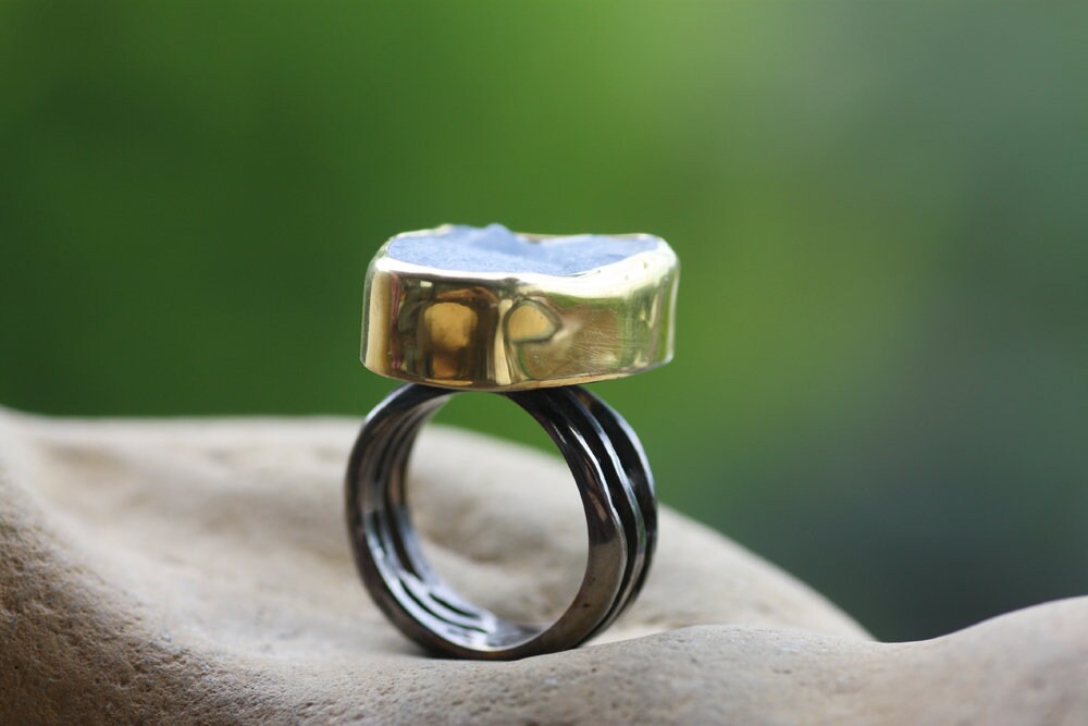 Handcrafted rough Chalcedony ring