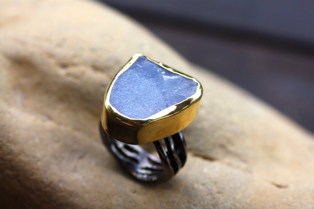 Handcrafted rough Chalcedony ring