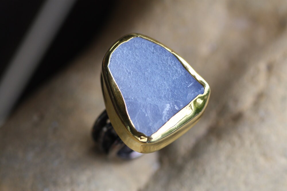 Handcrafted rough Chalcedony ring