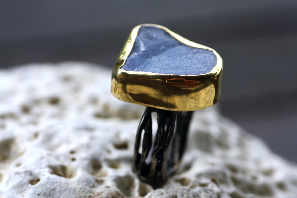 Handcrafted rough Chalcedony ring