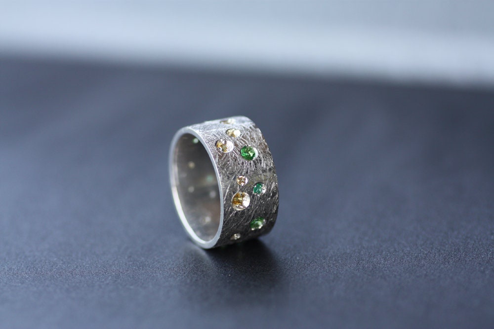 Sapphires, Cognac Diamonds, Tsavorites and Emeralds ring