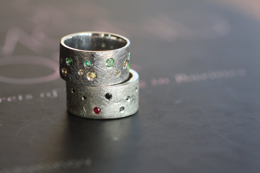 Multi-stone Rings Black Diamonds and Rubies wide band