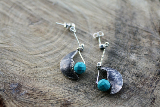 Turquoise spheres set with Silver wire earrings