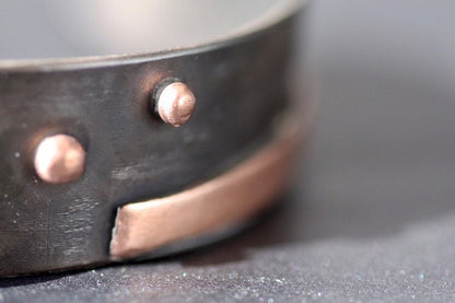 Rustic Sterling Silver and Copper with Peach Moonstone cuff