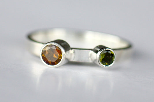 Green and Orange Tourmaline Stacking Ring, Thin Elegant, Dainty ring